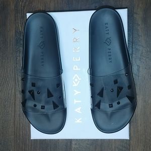 Katy Perry Slippers, Color- Clear/Black, Size- 10M/40.5